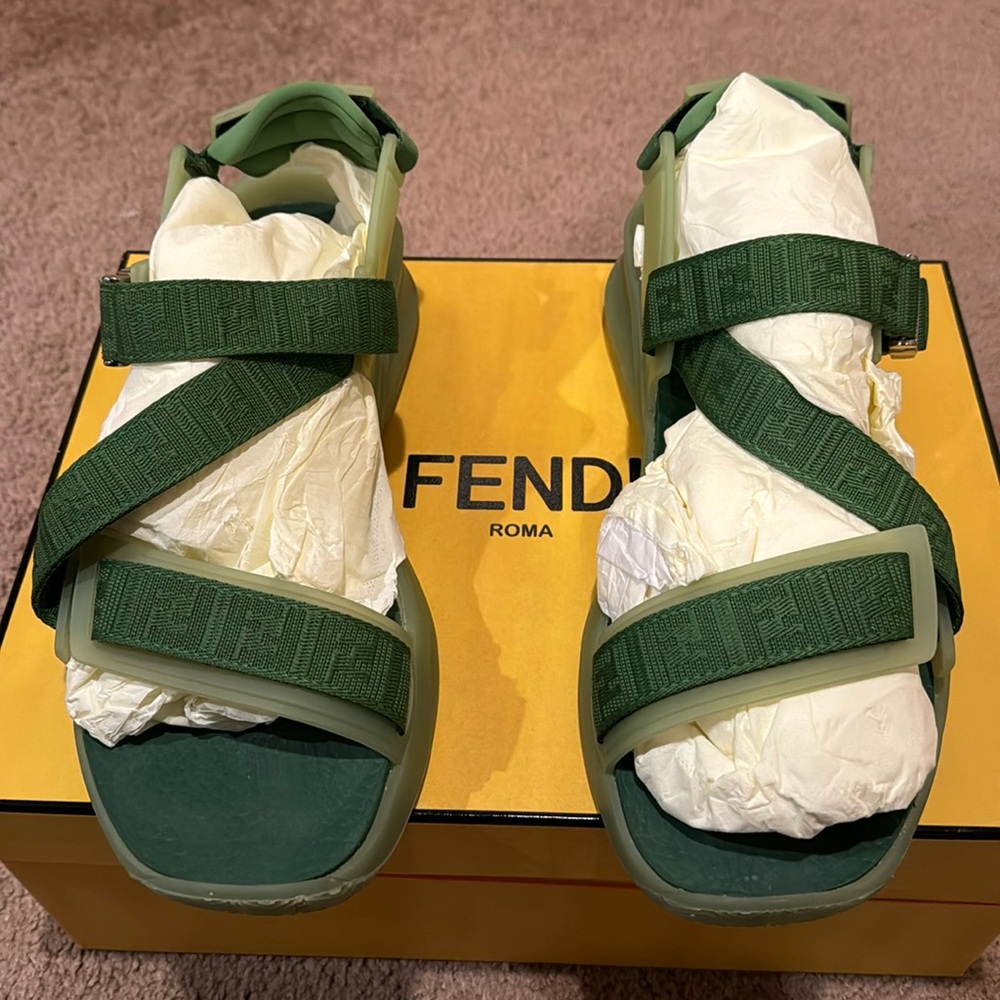 Green Fendi Sandals. Size 10